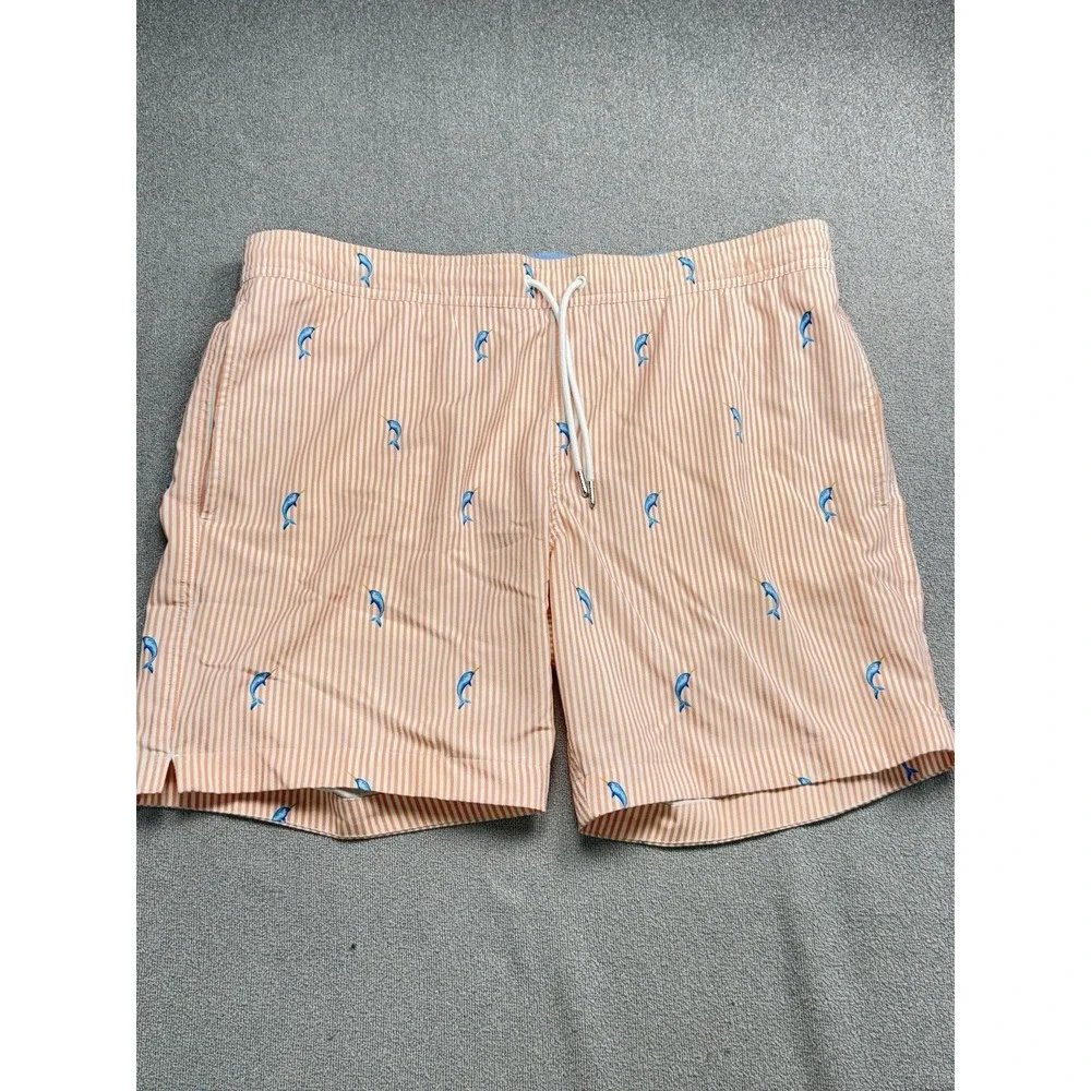Bonobos Men's Narwhal Print Swim Trunks Shorts Pink White Stripped Small